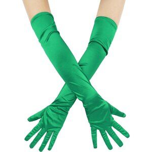 Women's Evening Green Long Satin Gloves Elbow Length Formal Party Prom Wear
